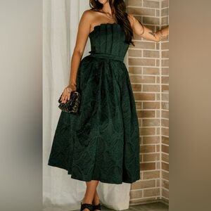 Strapless Dark Green Embroidered Dress